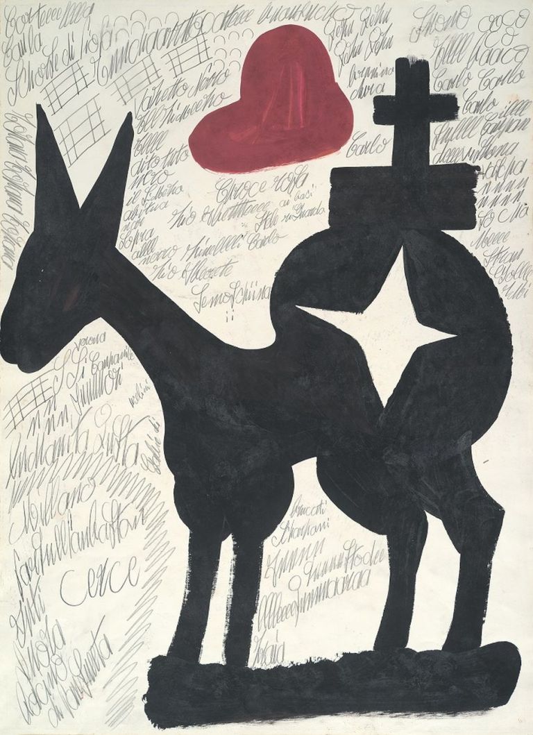 Carlo Zinelli, Grande cavallo stellato con cappello da alpino rosso (lato B), 1967. Collezione Fondazione Cariverona. Photo Stefano Saccomani