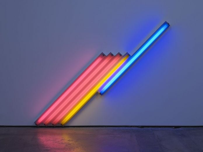 Dan Flavin, Untitled (for Frederika and Ian) 3, 1987 © 2018 Estate of Dan Flavin _ Artists Rights Society (ARS), New York. Courtesy David Zwirner & Cardi Gallery