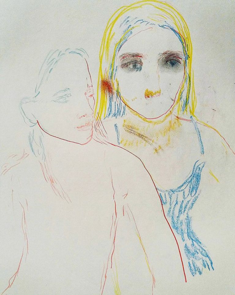 Elisa Filomena, Amiche, 2018, pastelli su carta, cm 45x35