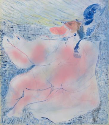 Jacopo Casadei, Amante blu, 2018, tecnica mista su tela, 70 x 60 cm