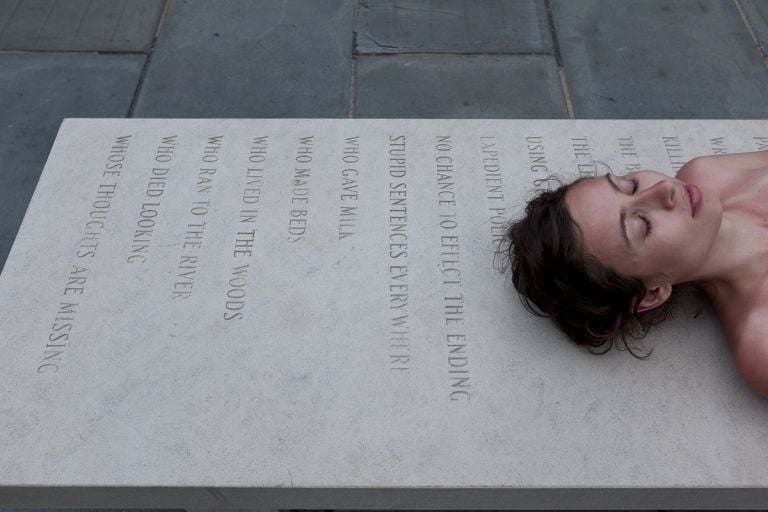 Jenny Holzer, Indiana Buff limestone bench Courtesy the artist © 2019 Jenny Holzer member Artists Rights Society ARS NY VEGAP-Photo-Erik-Sumption