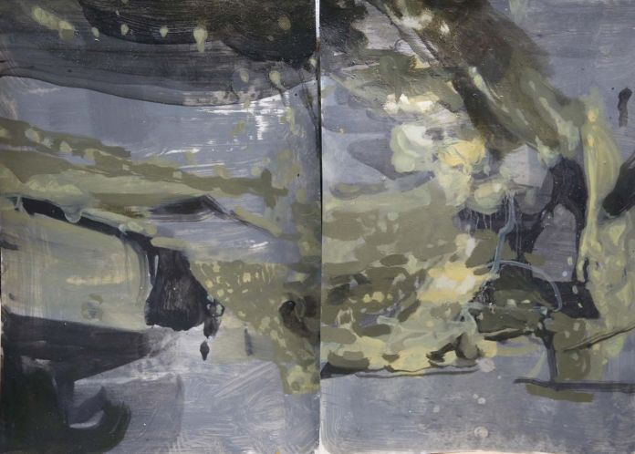 Jingge Dong, Senza titolo, 2019, olio su carta, 47.5 x 66 cm