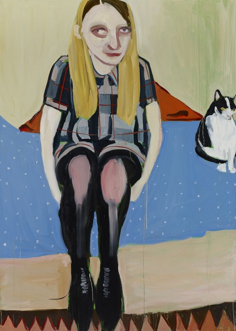 Chantal Joffe Moll with the Cat, 2014 olio su tela / oil on canvas 213,5 x 152,5 cm © the artist Ph. Dario Lasagni