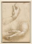 Leonardo da Vinci, Braccia e manie femminili; testa maschile di profilo, 1474 86. Windsor Castle, Royal Library, concesso in prestito da Sua Maestà la regina Elisabetta II