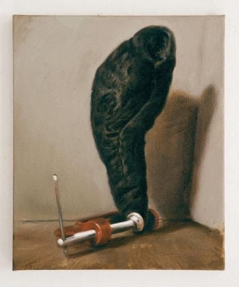 Manuele Cerutti, La fiducia in Dio (IV), 2012, olio su lino, 45,5 x 38 cm, courtesy dell'artista