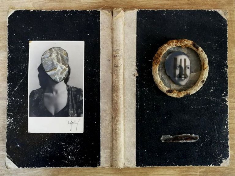 Maria Gagliardi, Biografia R.D., 2018, foto d’epoca e tecnica mista su copertina antica, cm 28 x 38