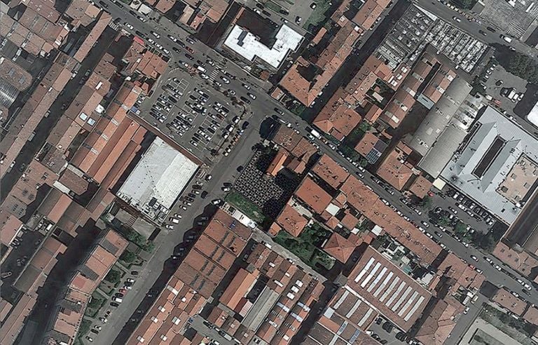 Piazza dell’Immaginario, Prato. Vista di Google Maps Courtesy ECÒL