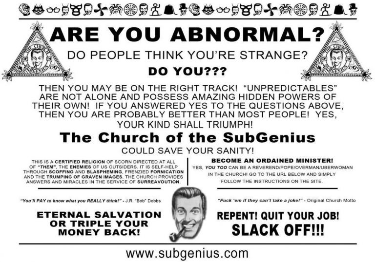 Un volantino della Chiesa del Subgenio