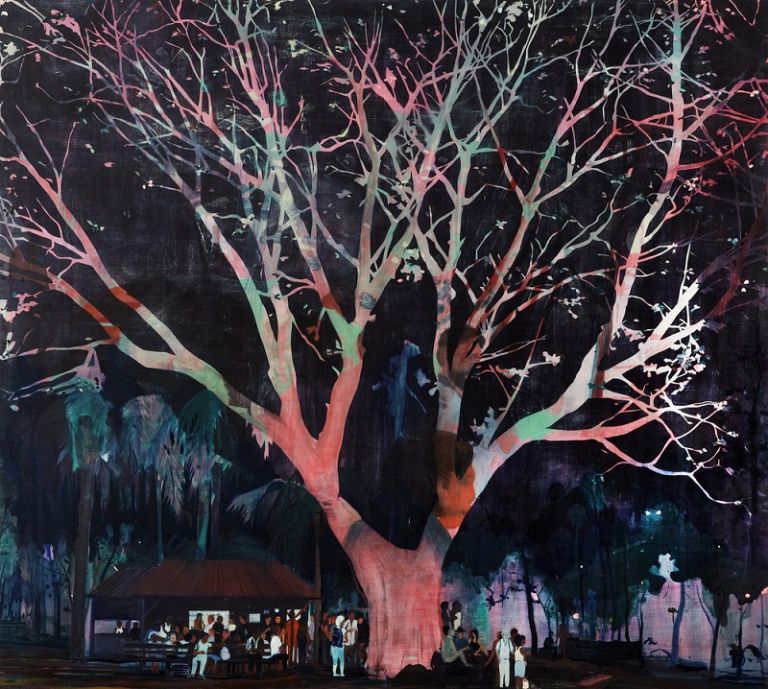 Jules de Balincourt Waiting Tree, 2012 olio e acrilico su tavola / oil and acrylic on panel 198 x 221 cm © the artist Ph. Joseph Desler Costa