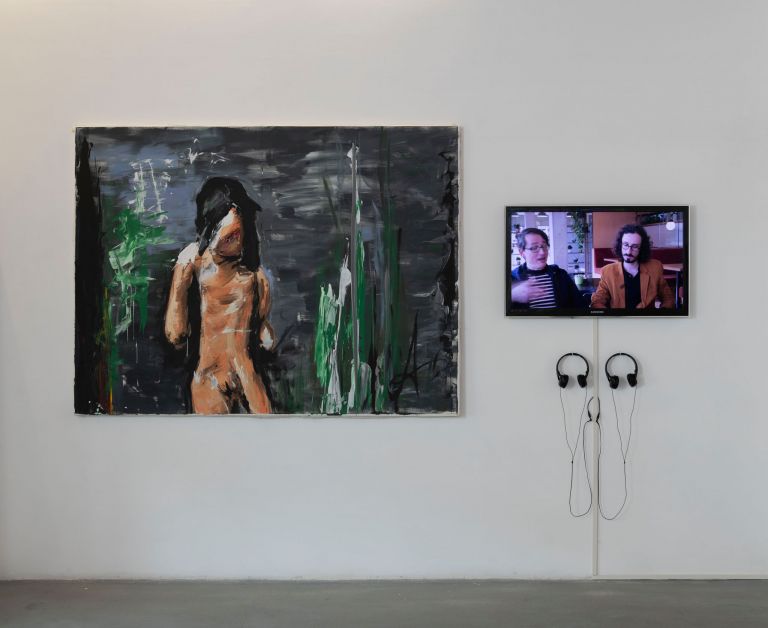 Albert Barqué-Duran, Mario Klingemann, Marc Marzenit, My Artificial Muse acrilico su tela, cm 150x 200, video in loop, 8’; 2018, Albumarte, Roma. Ph. Giorgio Benni, courtesy by Alan Advantage