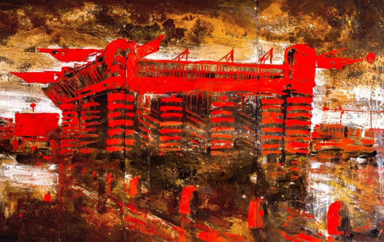 Alessandro Busci, San Siro rosso Smalto su acciaio corten Eseguito nel 2017 cm 160x240 Dono dell’artista