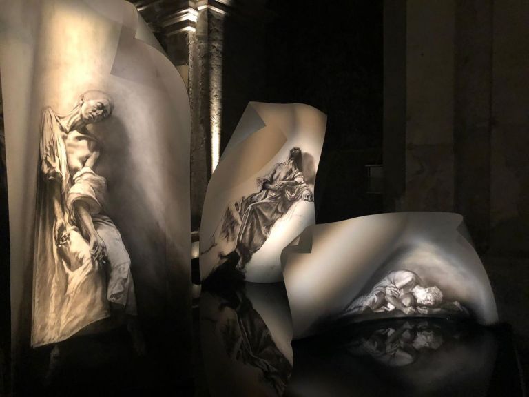 Ernest Pignon-Ernest. Extastes. Installation view at Ipogeo della Chiesa di Santa Maria delle Anime del Purgatorio ad Arco, Napoli 2019. Photo credits Giuliana Calomino