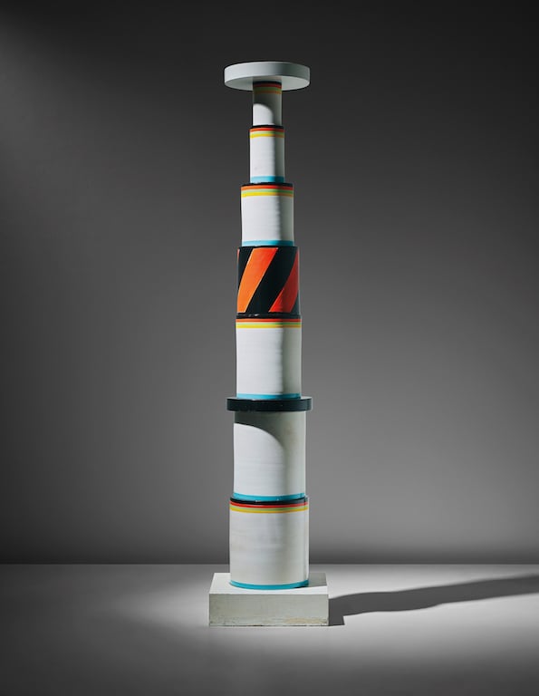 Ettore Sottsass, Totem no. 18, 1966. Glazed earthenware, painted oak. Lindemann Collection, Miami Beach. Courtesy of Friedman Benda and Ettore Sottsass. © 2019 Artists Rights Society (ARS), New York / ADAGP, Paris