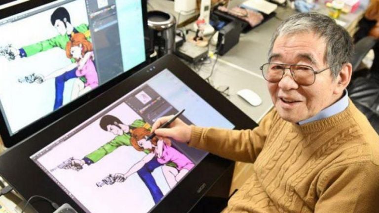 Monkey Punch, all'opera su una tavola di Lupin III