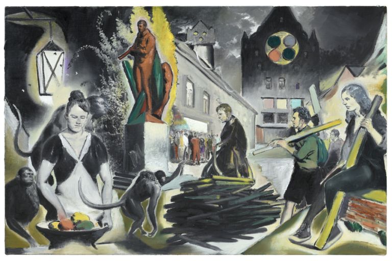 Neo Rauch, Die Meute, 2018, olio su lino / oil on linen, cm 65x100 Photo: Uwe Walter, Berlin © Neo Rauch, VG Bild-Kunst, Bonn Courtesy Galerie EIGEN+ART, Leipzig / Berlin David Zwirner, New York / London / Hong Kong