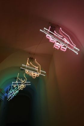 Patrick Tuttofuoco, The Relay, 2019. Installation view at Complesso monumentale di Santa Lucia, Serra San Quirico. Photo Michele Alberto Sereni
