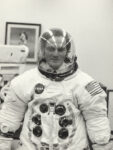 Pierre Cardin wearing Apollo 11 space suit, 1969. Photo courtesy of Archives Pierre Cardin. © Archives Pierre Cardin