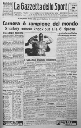 Prima pagina de La Gazzetta dello Sport, venerdì 30 giugno 1933