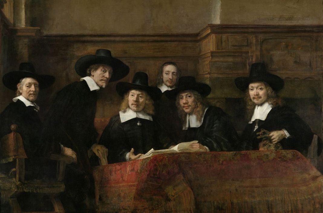 Rembrandt van Rijn, I sindaci dei drappieri, 1662, olio su tela, 191,5 x 279 cm, Rijksmuseum, Amsterdam
