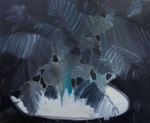 Rudy Cremonini, Kenzia con base bianca (notturna), 2018, oil on juta, 160x200 cm