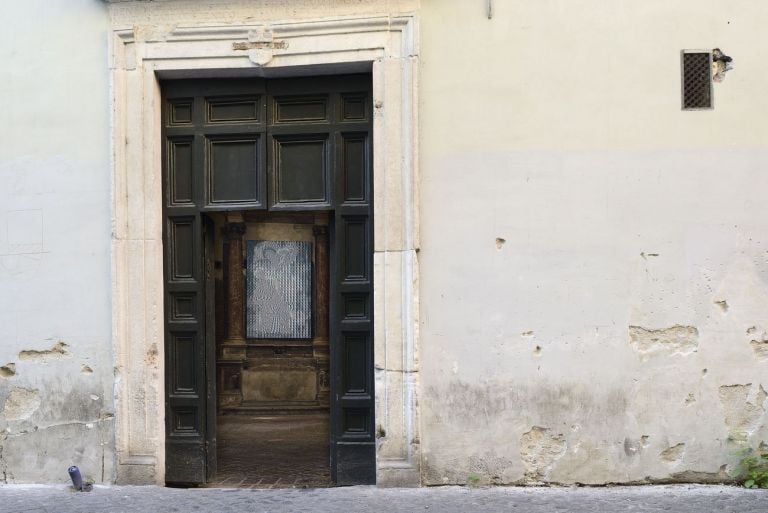 Thomas Bayrle. Caravaggio Our Times _ Caravaggio Billion Times. Installation view at Gavin Brown’s Enterprise, Sant'Andrea de Scaphis, Roma 2019. Courtesy Gavin Brown's enterprise, New York-Roma. Photo Roberto Apa