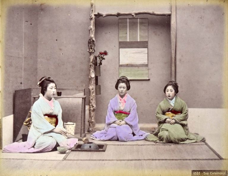 Tre Geisha, fotografia all'albumina, periodo Meiji (1868 1912)