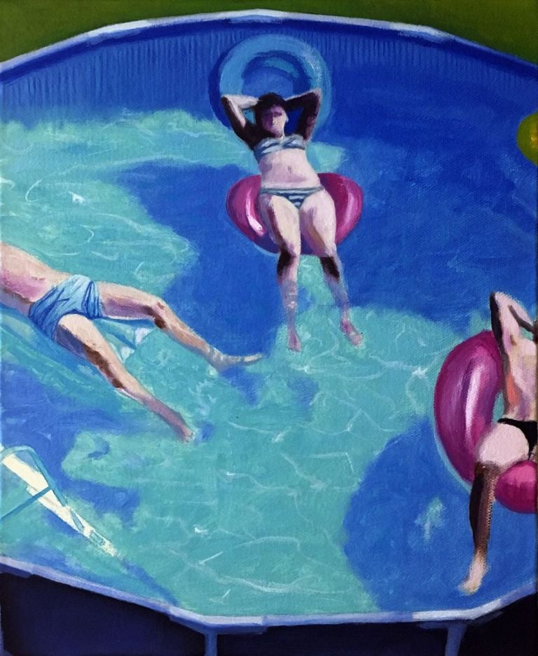 Vincenzo Ferrara, In piscina, 2018. 30x24, olio su tela