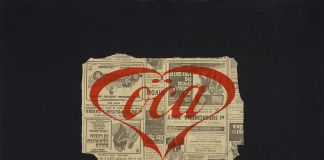 Mirella Bentivoglio Il cuore della consumatrice obbediente, 1975 Collage, carta di giornale, acrilico su cartoncino nero 49,7 x 69,7 cm Courtesy Collezione Ramo, Milano