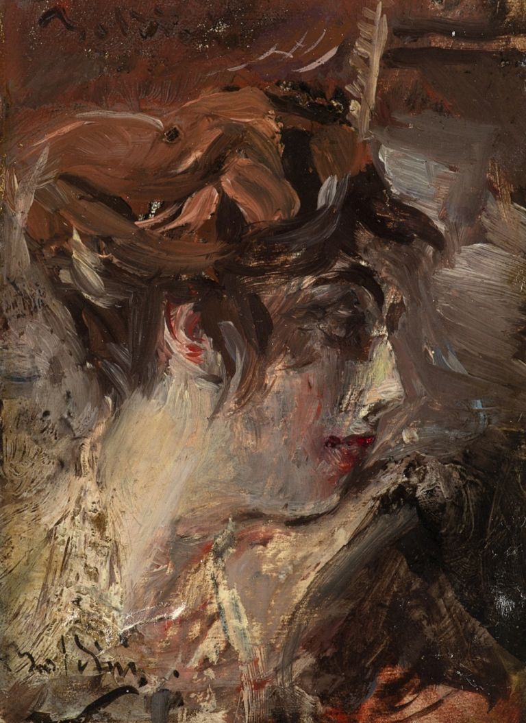 Giovanni Boldini, "Profilo femminile", olio su tela, cm 13.5x9.5. Stima € 8.000-10.000