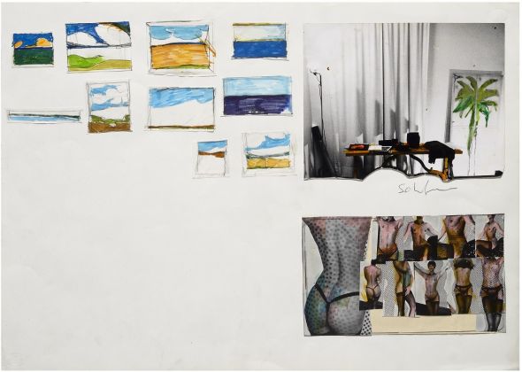 Mario Schifano Senza titolo, 1969-1970 Collage di disegni e fotografie, matita grafite e pennarello su carta 69,5 x 49,3 cm Courtesy Collezione Ramo, Milano