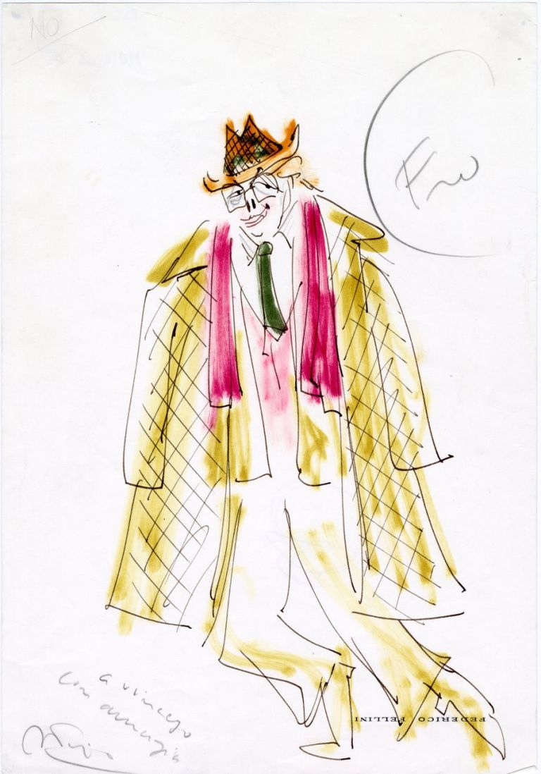 Federico Fellini, Fred (Marcello Mastroianni), personaggio di Ginger e Fred, 1985. Collezione Vincenzo Mollica