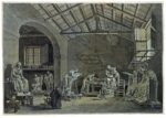 Francesco Chiarottini, Lo studio del Canova, disegno a penna, acquarellato grigio e seppia, lumeggiato a biacca, cm 46,7 x 62,3. Udine, Musei Civici