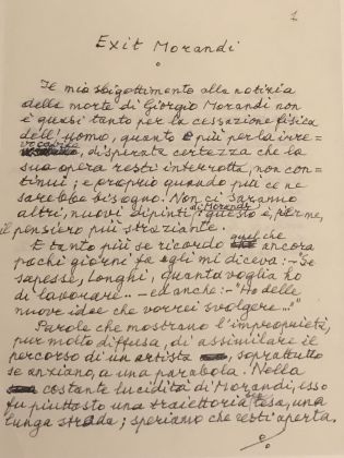 Una pagina autografa del testo di Longhi sulla morte di Morandi. Fondazione di Studi di Storia dell'Arte Roberto Longhi