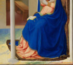 La Anunciación y la expulsión de Adán y Eva del jardín del Edén (después de la restauración) FRA ANGELICO Temple y oro sobre tabla, 190,3 x 191,5 cm; 162,3 x 191,5 cm c. 1425-26 Madrid, Museo Nacional del Prado -Detalle manto de la Virgen, después de la restauración