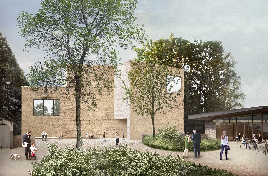 The extension project of the Fondation Beyeler with Atelier Peter Zumthor House for Art (left) and Pavillon (right), View from the Berower Park. Courtesy Atelier Peter Zumthor © Fondation Beyeler