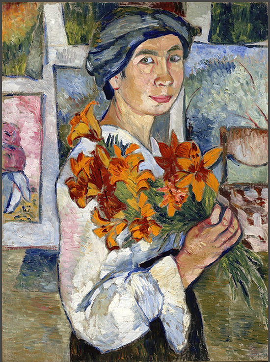 Natalia Goncharova Autoritratto con gigli gialli, 1907-1908, olio su tela, cm 77,5 x 58,2. Mosca, Galleria Statale Tretyakov, ZH-8965. Acquisto, 1927. © Natalia Goncharova, by SIAE 2019