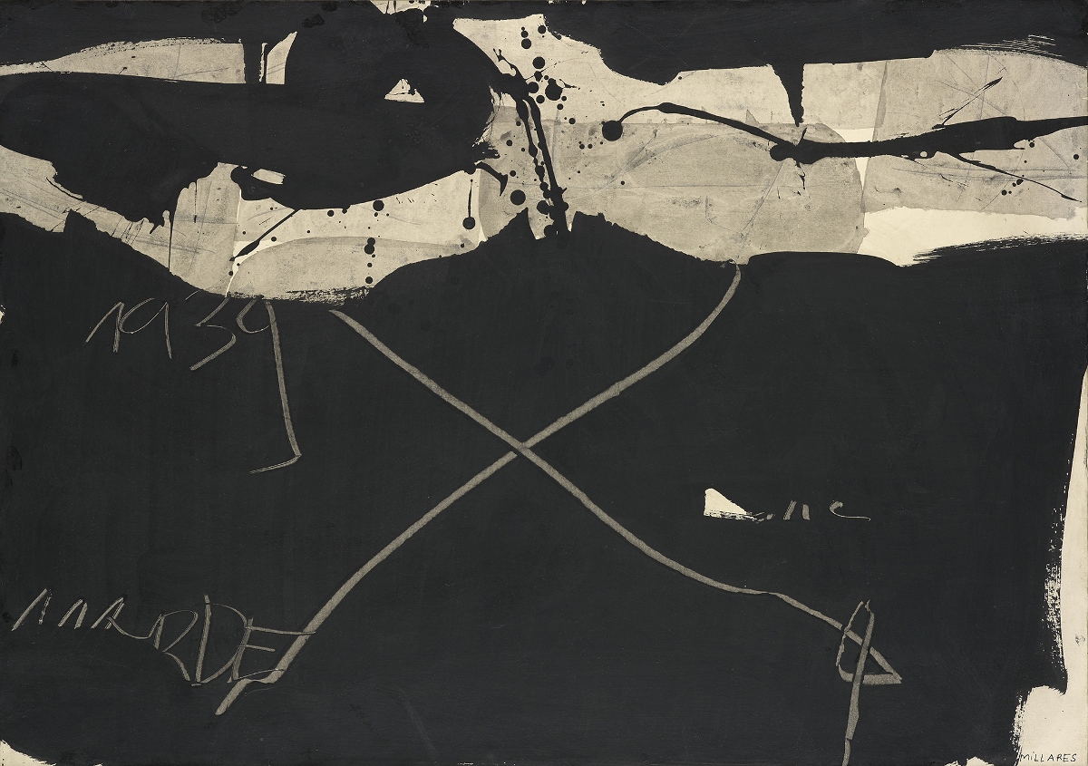 Manolo Millares, Sin título, 1963, mixed media on paper mounted on canvas, 70.7 x 100 cm, Copyright the artist, Courtesy of Waddington Custot 