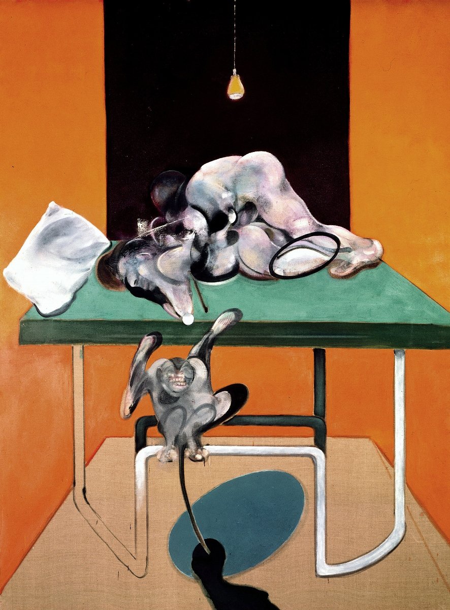 Francis Bacon, Two Figures with a Monkey, 1973, Oil on canvas 78 x 58 1_8 in 198 x 147.5 cm © The Estate of Francis Bacon. All rights reserved, DACS_Artimage 2019. Photo_ Prudence Cuming Associates Ltd Courtesy Gagosian 