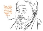 Ai Weiwei contro la Skandinavisk Motor Co. A/S. Ai Weiwei survive. Disegno di Gianluca Costantini