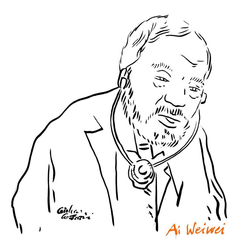 Ai Weiwei contro la Skandinavisk Motor Co. A/S. Ai Weiwei. Disegno di Gianluca Costantini