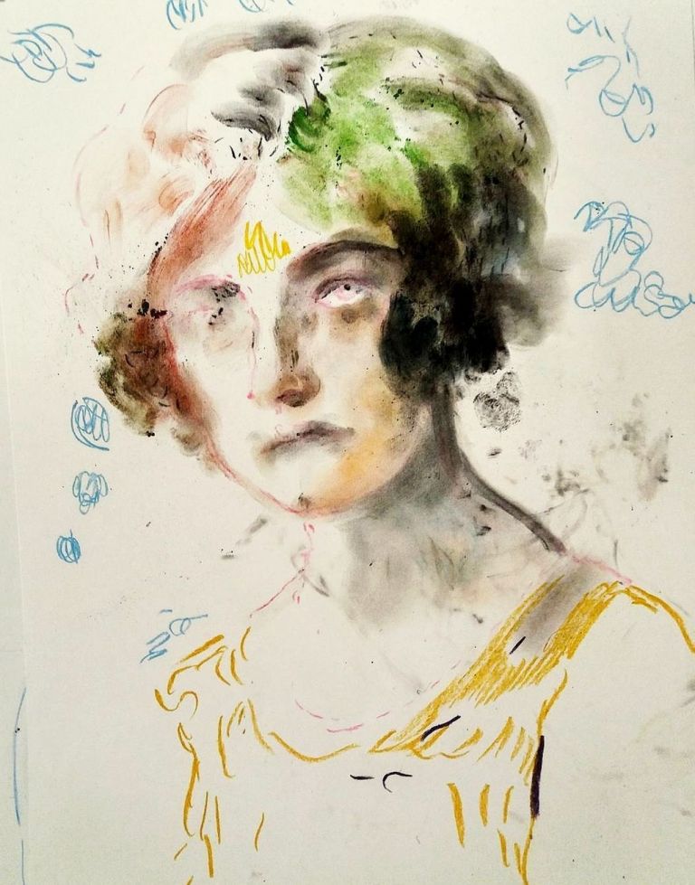 Elisa Filomena, Donna degli anni '50, pastelli su carta, cm 50x 40, 2017