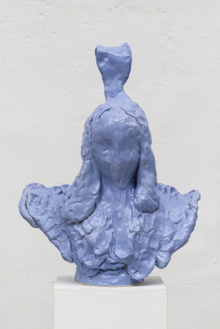 Emiliano Maggi, Lady in Blue Silk, 2019, glazed ceramic, 63x52x26 cm. Courtesy Operativa Arte & the artist