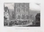 Esmeralda condotta davanti a Notre Dame per l’impiccagione. Illustrazione tratta da Victor Hugo, Notre Dame de Paris, Paris, 1844. Torino, Libreria Antiquaria Pregliasco