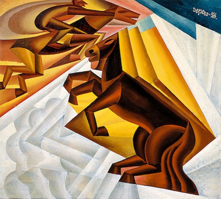 Fortunato Depero, Corsa ippica tra le nubi, 1924. Courtesy Lucca Center of Contemporary Art