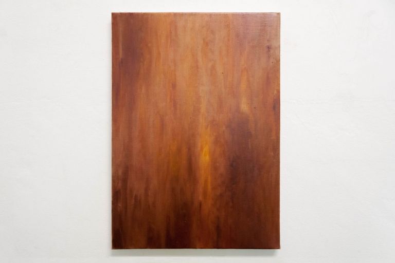 Giulio Saverio Rossi, Chiasmo legno, 2019, olio su lino, 55x38,5 cm