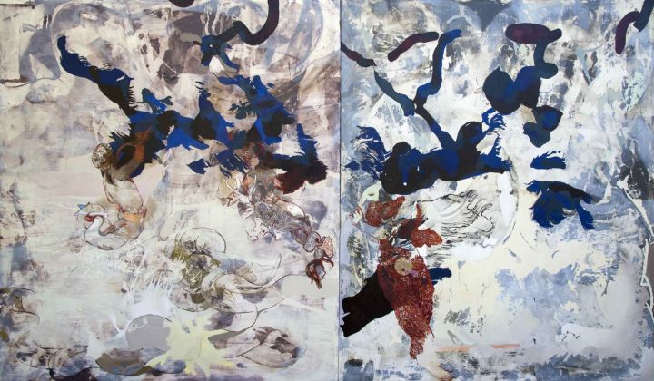 Marta Spagnoli, Blu sinapsi, 2018, acrilico e olio su tela, 200x174,5 cm cadauno. Courtesy l'artista