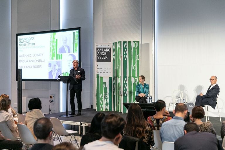 Milano Arch Week 2019. Glenn D. Lowry, Paola Antonelli e Stefano Boeri © Triennale Milano photo Gianluca Di Ioia