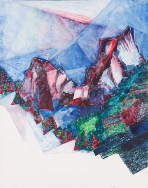 Giovanni Testori Cime (Pizzo Badile visto da Bondo CH) 1972 acquerello su cartoncino 50x40 cm 