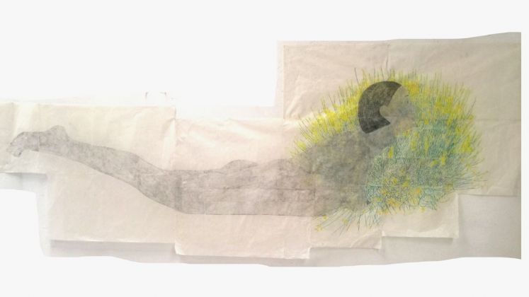 Marta Roberti, You must change your life (divenire animale) CRYING CRANE 2 (2019), pastello a olio su carta cinese fatta a mano, 63 x 100 cm