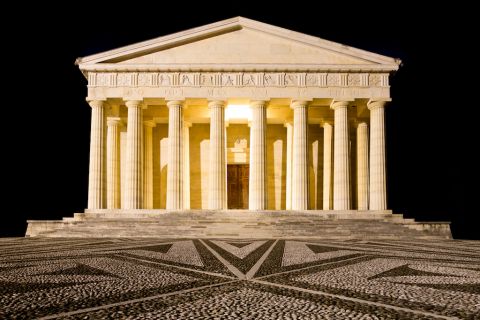 Temple of Canova night view. Roman columns